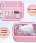Carrying Case For Portable Handheld Inhaler Nebulizer Machine, Pink, featuring mesh pocket and device storage.