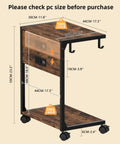 Two Tier Computer Tower Stand With Charging Station, Rolling Under Desk CPU Holder Cart For Home Office, dimensions labeled