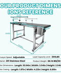 Heavy Duty Workhorse Electric Conveyor Belt With Hassle Free Adjustable Speed And Anti Static PvC Track Rolling Smooth On A Beefy Stainless Steel Base For Worry Free Daily Shipping Grind dimensions reference image showing adjustable speed and 200LB load capacity.