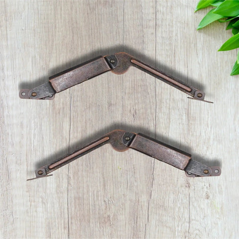 8 Inch Self Balancing Lid Support Hinges Set For Toy Boxes And Cabinets, Left And Right Hand, Spring Action, Red Bronze Finish
