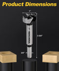 1 Inch Forstner Drill Bit For Woodworking With Ultra Sharp Serrated Edge And Center Spur shown with measurements
