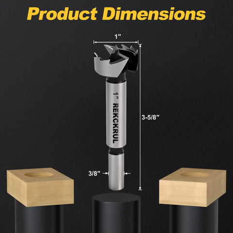 1 Inch Forstner Drill Bit For Woodworking With Ultra Sharp Serrated Edge And Center Spur shown with measurements