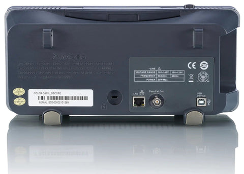 Back view of Two Channel 100 MHz Digital Storage Oscilloscope SDS1102CML Plus, showing ports and power requirements
