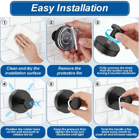 Step-by-step installation guide for Straight Up The Go To Suction Cup Hooks For Shower on tiled wall.