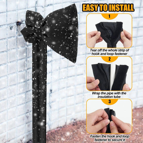 6 Pack 13 Feet Outdoor Pipe Cover Kit For Winter With Faucet Covers And Three Quarter Inch Water Pipe Insulation Backflow Preventer Heavy Duty All Weather Freeze Protection For Outdoor Faucets And Pipes Classic Style, showing installation steps