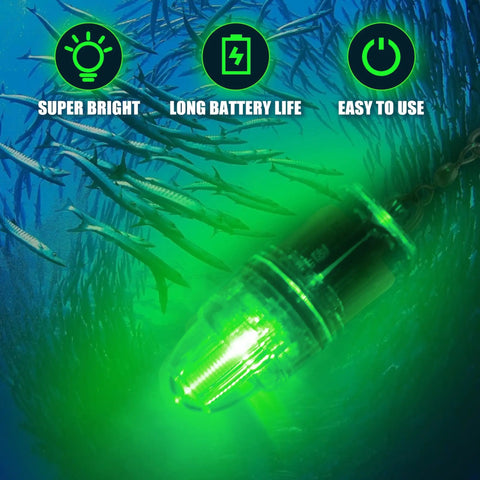 LED Underwater Fishing Light Battery Powered Deep Drop Lamp With Clip Waterproof Fish Attracting Multicolor Green Blue