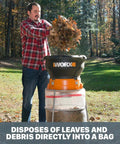 Person using 13 Amp Corded Leaf Mulcher Shredder With High-Compression Mulching in backyard