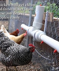 20 Pack Automatic Poultry Water Dispenser With Slick Stainless Steel Nipple Drinkers For Chickens Hens Ducks And Livestock featuring red nipples on PVC tubing.