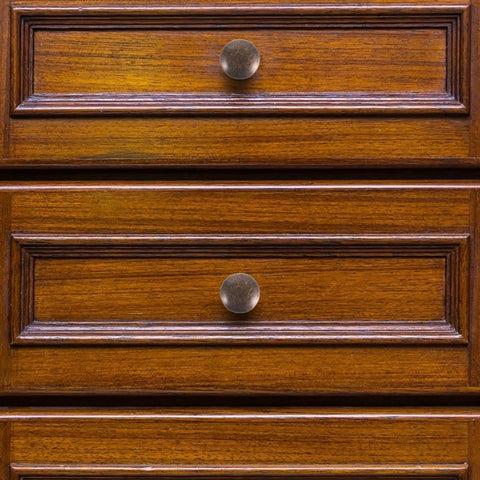 12 Pack Round Antique Brass Cabinet Pulls Single Hole Small Flat Head Metal Drawer Handles on wooden drawers