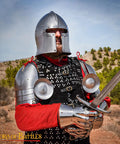 Medieval Spaulders With Knightly Besague 16 Gauge Steel Heavy Duty Shoulder Armor With Leather Straps for Reenactments and Cosplay