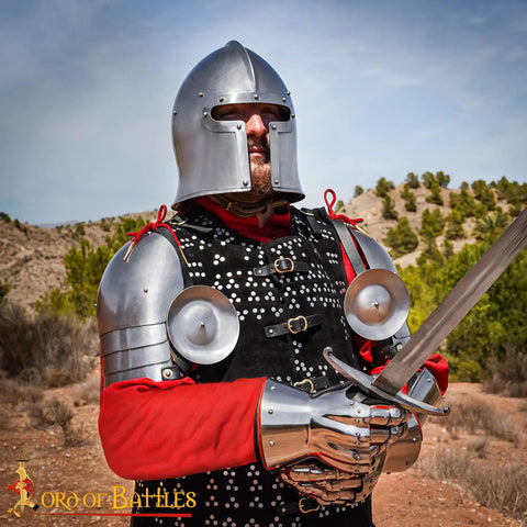 Medieval Spaulders With Knightly Besague 16 Gauge Steel Heavy Duty Shoulder Armor With Leather Straps for Reenactments and Cosplay