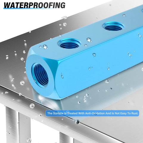 Blue Five Way Eight Port Pneumatic Manifold Block Aluminum Air Distribution Block For Compressed Air Systems One Quarter Inch