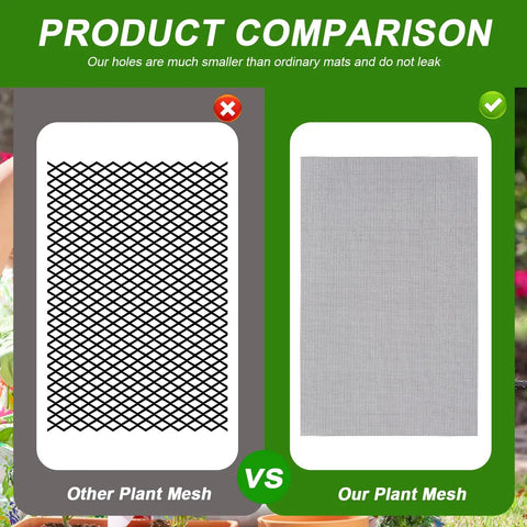 Product comparison between other plant mesh and 10 Pack Flower Pot Hole Mesh Pads For Superior Drainage 11.8 By 7.8 Inch Bonsai Plant
