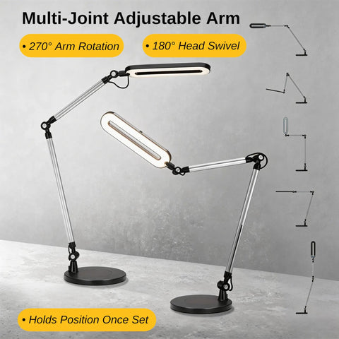 LED Architect Desk Lamp With Wireless Charger And Adjustable Swing Arm For Your Home Office, multi-joint arm rotation.
