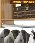 The Real Deal Modular Closet System 96 Inch Wall Mounted Organizer featuring sturdy hanging rod with coats and hats.