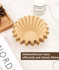 Stack of unbleached 1-2 cup coffee filters pack of 50 for small basket style pour over and drip coffee makers eco friendly natural brown paper