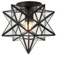 Slick 12 Inch Nickel Moravian Star LED Flush Mount Ceiling Light With Clear Glass Shade Geometric Iron Lantern