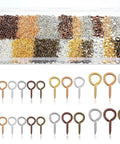 1200 Pcs Small Screw Eye Pins For Pro DIY Jewelry Making Kit with multicolor mini eye screws in 3 sizes in storage box