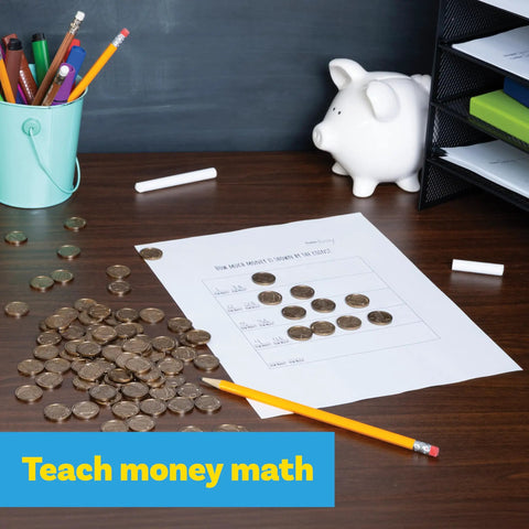 Play Pennies Set Of 100 Plastic Coins Realistic US Currency For Hands On Money Math Practice Pretend Play Resource on desk