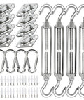 80 Piece Shade Sail Hardware Kit For 6 Inch Components, Ideal For Triangle Or Rectangle Sun Shade Sail Installations, 304 Stainless Steel, Garden And Outdoor Use, All In One Hardware Pack For Easy Mounting shown with hooks
