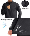 Mens Quarter Zip Fleece Pullover Long Sleeve Thermal Sweatshirt Black With Soft Fleece Liner showcasing 4-way stretch and mock neck