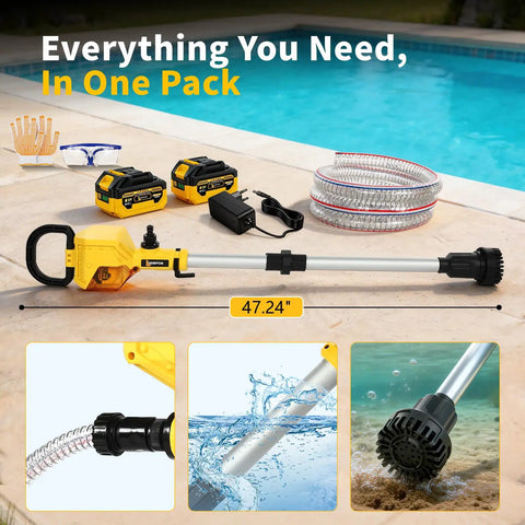 Cordless Stick Water Transfer Pump With 21V Battery And Fast Charger, 750 GPH Flow, 78 Inch Steel Reinforced Hose, 35 Foot Head