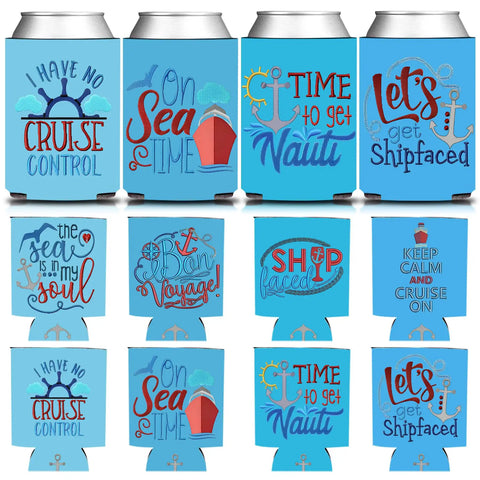 Ocean Blue Nautical Beer Can Sleeves 12 Pack For Sailing Parties And Bachelorette Celebrations Ship Nauti Style Drink Coolers