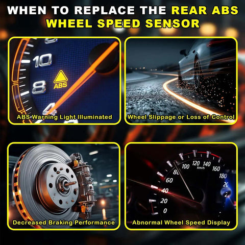 When to replace Rear ABS Wheel Speed Sensor guide with warning light, wheel slippage, braking issues, speed display error.