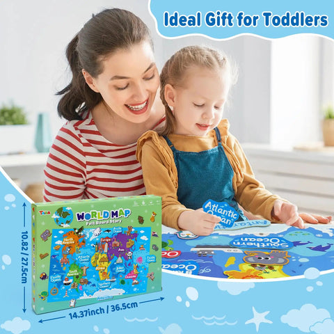 World Map Felt Set For Kids, Hands-On Flannel Board Educational Play Mat With World Famous Sights, 43 By 28 Inch