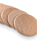 Premium Unfinished Wood Cutout Circles 1.5 Inches stacked, natural wood craft discs for DIY projects and decor.