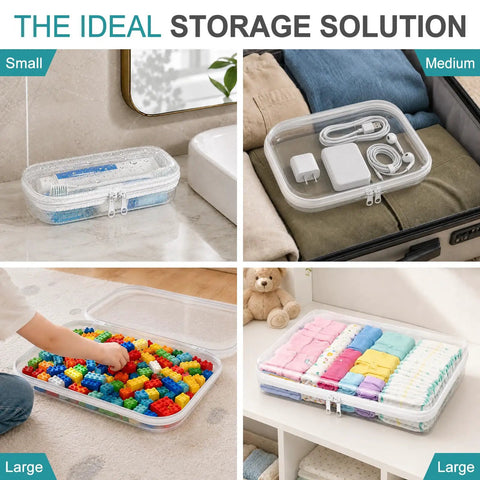 7 Inch Clear Hard Shell Zipper Case Set With Double Zippers, Transparent Storage Pouches, 3 Pack in various sizes and uses