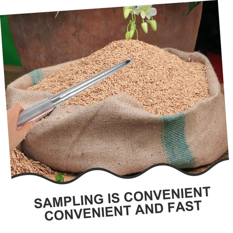 Pro Grade Portable Stainless Steel Grain Sampler With Rubber Grip For Fertilizers And Seeds Precise Sampling For Agriculture And Food Testing Easy To Use And Durable Probe used in a burlap sack of grains
