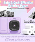 Kid Friendly Instant Print Camera With 1080P Photos Dual Lens For Wide And Close Shots Includes 32GB Card Easy To Use And Doodle Ready Fun Purple Color For Tiny Trendsetters, purple instant print camera with 3 paper rolls