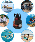 Extra Large Mesh Dive Bag For Scuba Gear And Water Sports, gym and outdoor activities showcased around central backpack image