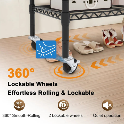 Close-up of locking wheels on Clear View Clothes Closet With 3 Way Zipper Front, Heavy Duty Epoxy Metal Frame, 19x36.75x70.25 Inch
