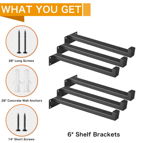 Floating Shelf Brackets Six Pack Heavy Duty Wooden Shelf Supports With Lip 10 Inch Black Wall Mounts set with screws and anchors