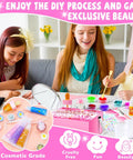 Girls using DIY Lip Gloss Making Kit 74 Piece Pink Craft Set with pigments, tubes, and accessories. A fun starter gift for creativity.