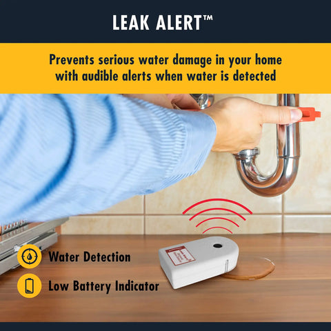 Person testing Leak Alert Water Leak Detector And Flood Sensor Alarm 5 Pack With 90dB Dual Alarms Battery Powered under sink