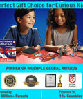 Children assembling Ten In One STEM Robotics Kit For Kids Aged 8 To 14 With Hands On Electronics And Engineering Projects.