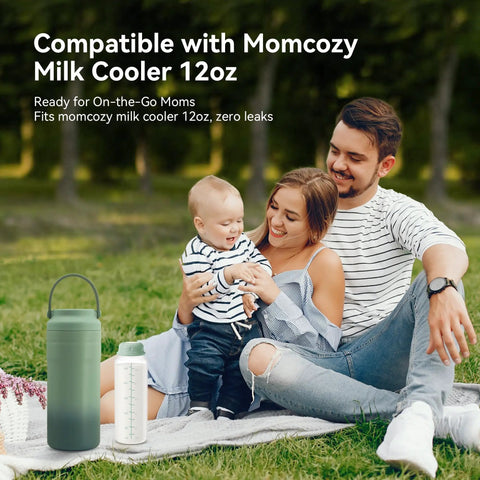 Solid Backup 11 Oz Breastmilk Storage Bottles Compatible With Momcozy Coolers And Narrow Neck Baby Bottle For Pumping Bpa Free No Drama Stash Mom Vetted Nursing Essentials Two Pack displayed outdoors with family.