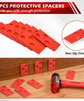 Laminate Flooring Installation Kit With 43 Piece Set Including Double Faced Soft Mallet 40 Spacers Heavy Duty Pull Bar And Tapping Block For Quick Scratch Free Floor Install And DIY Projects showing 40 protective red spacers in use.