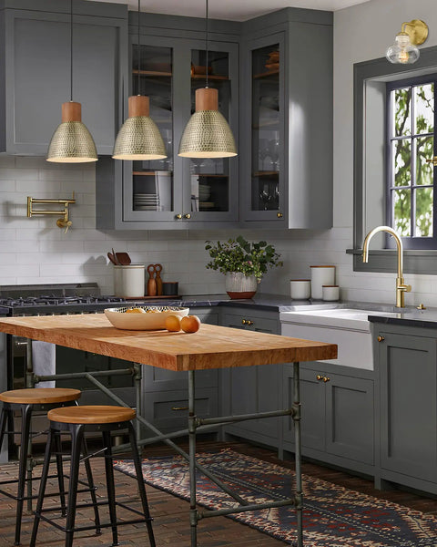 Hammered Pendant Lights For Kitchen Island 7 Inch Solid Wood Vintage Metal Hanging Light Fixture in modern kitchen