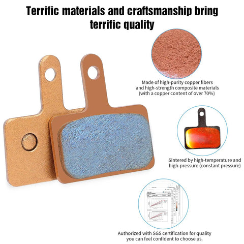 Four Pairs Of Sintered Metal MTB Brake Pads For E Bikes And Scooters Durable Replacement Pads With illustration of pad materials