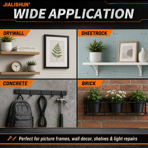 Applications of Do It All Drywall Anchors and Screws Kit 186 Piece Self Drilling Wall Anchor Assortment on different surfaces