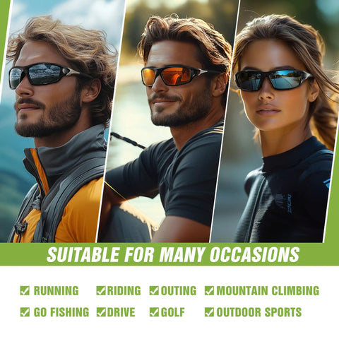 3 Pack Polarized Sports Sunglasses For Men With Wraparound Frame UV400 Protection worn by people outdoors