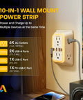 Heavy Duty Multi Plug Wall Outlet Extender Pack With Six AC Receptacles And Four USB Ports Delivering 20W Fast Charge For Your Daily Gear Load And No Sweat Hustle Ready Setup mounted on a wall.