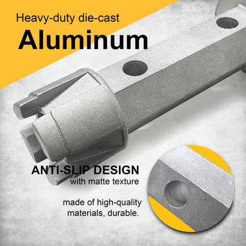 Dual End Drain Removal Wrench For Bathtubs And Showers Heavy Duty Aluminum close-up showing anti-slip design.