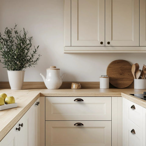 Kitchen with cream cabinets featuring 10 Pack 2.5 Inch Oil Rubbed Bronze Drawer Pulls For Cabinets And Drawers Cup Pulls Kitchen Cabinets Handles.
