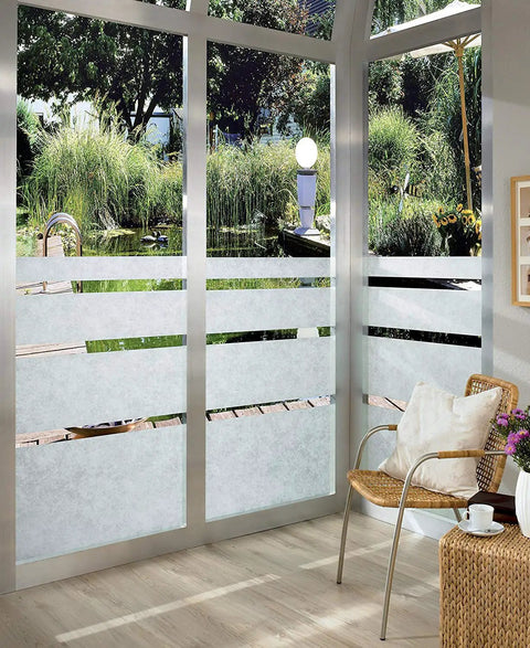 Privacy Window Film Roll Set 2 Pack With Applicator Rice Paper Texture 17 By 78 Inch Self Adhesive Glass Privacy Film installed on patio doors
