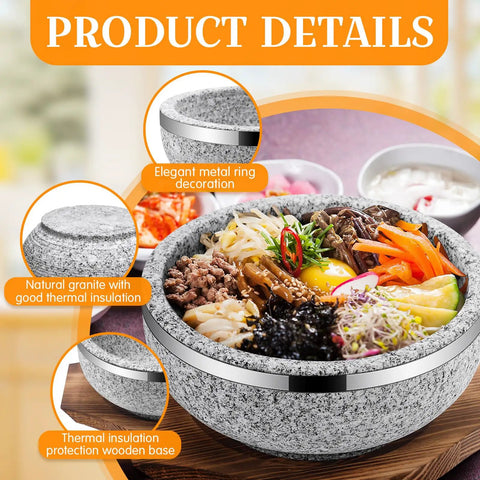 Two Set Dolsot Bibimbap Stone Bowls With Wood Bases And Aluminum Tongs Sizzling Hot Pot Stoneware For Korean Restaurants And Home